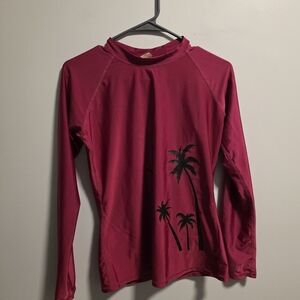 Pink Long Sleeve Sun Guard with Palm Tree Design